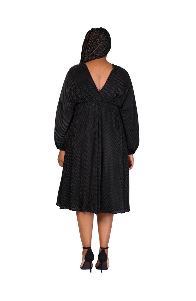 24seven Comfort Apparel V-Neck Empire Waist Bishop Sleeve Midi Dress, Alternate, color, Black