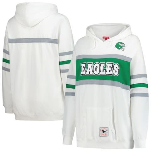 Women's Mitchell & Ness White Philadelphia Eagles Plus Size Head Coach Throwback Pullover Hoodie