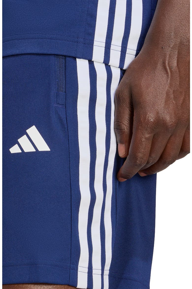 Essentials 3-Stripes Performance Shorts, Alternate, color, DARK BLUE/ WHITE