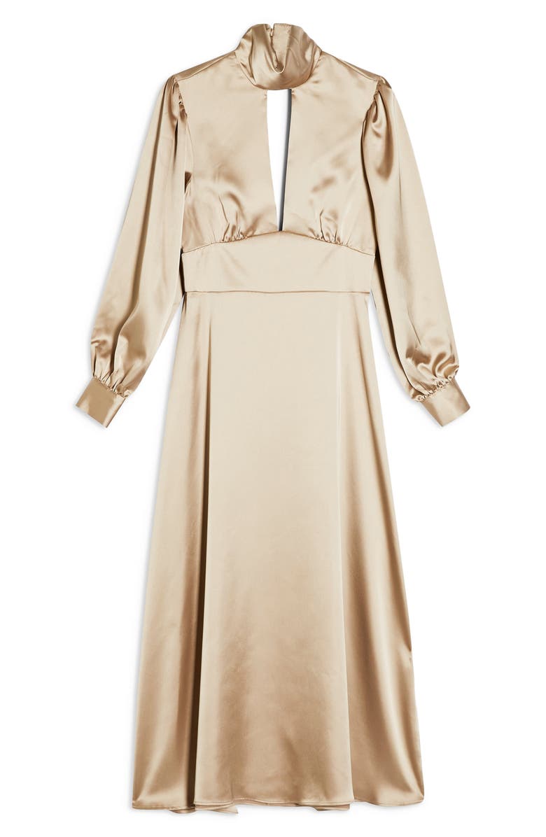 Topshop Long Sleeve Satin Midi Dress, Alternate, color, 