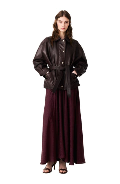 Oversize gold-button leather jacket