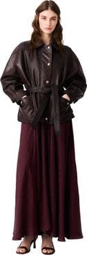 maje Oversize gold-button leather jacket
