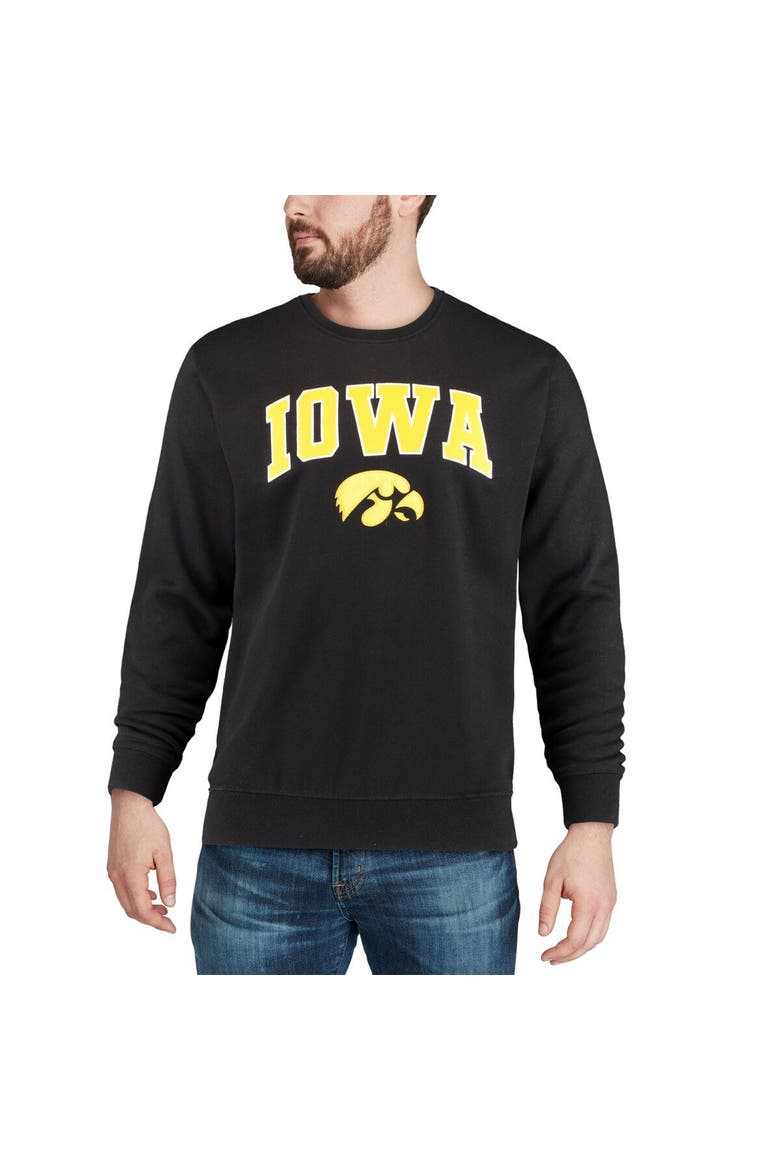 Men's Colosseum Black Iowa Hawkeyes Arch & Logo Crew Neck Sweatshirt, Alternate, color, Black