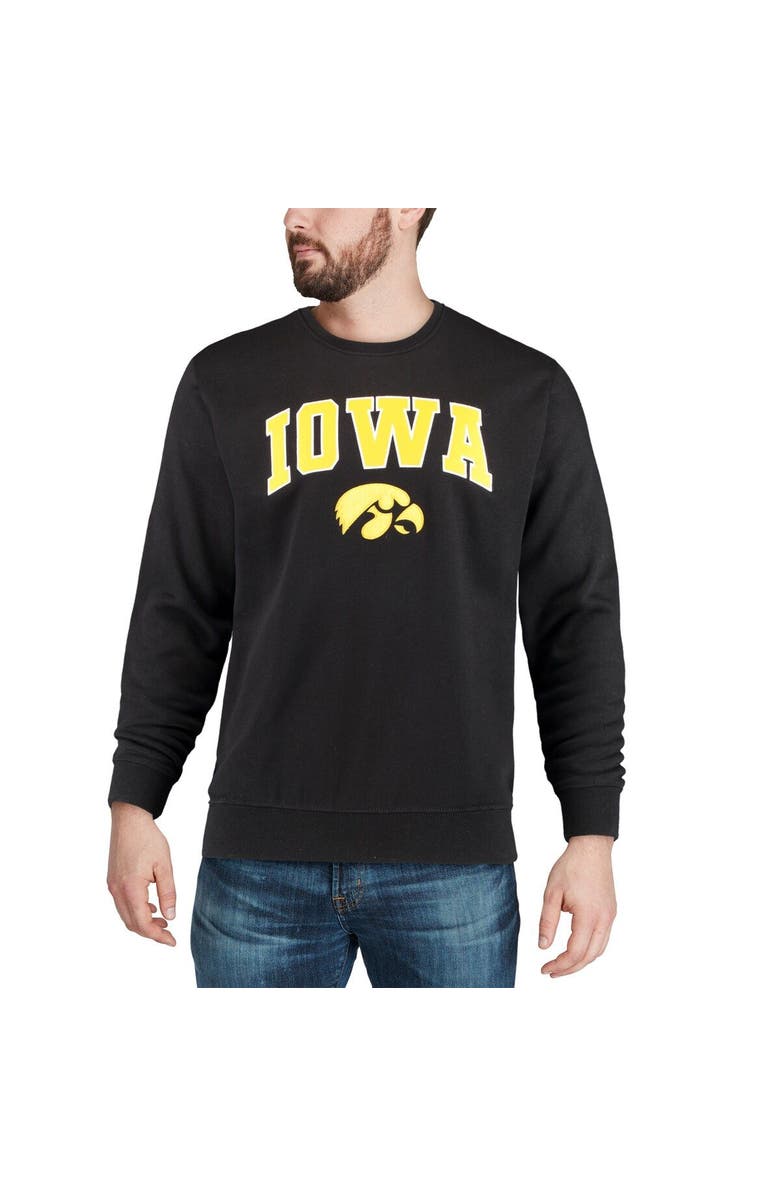 COLOSSEUM Men's Colosseum Black Iowa Hawkeyes Arch & Logo Crew Neck Sweatshirt, Alternate, color, Black