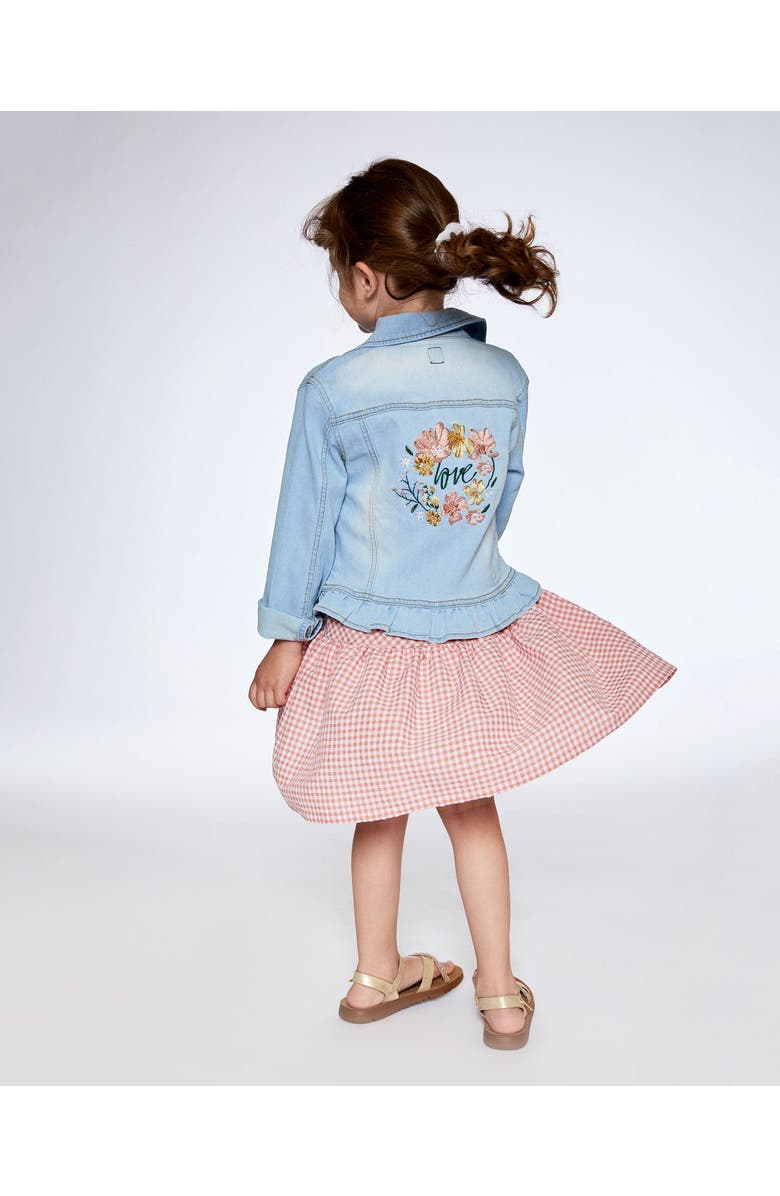 Deux par Deux Girl's Jean Jacket With Embroidery Light Blue Denim, Alternate, color, 