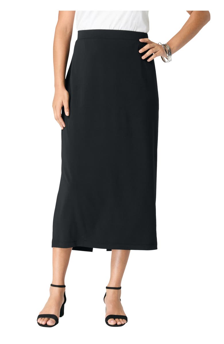 Roaman's Ultrasmooth<sup>®</sup> Fabric Midi Skirt, Main, color, Black