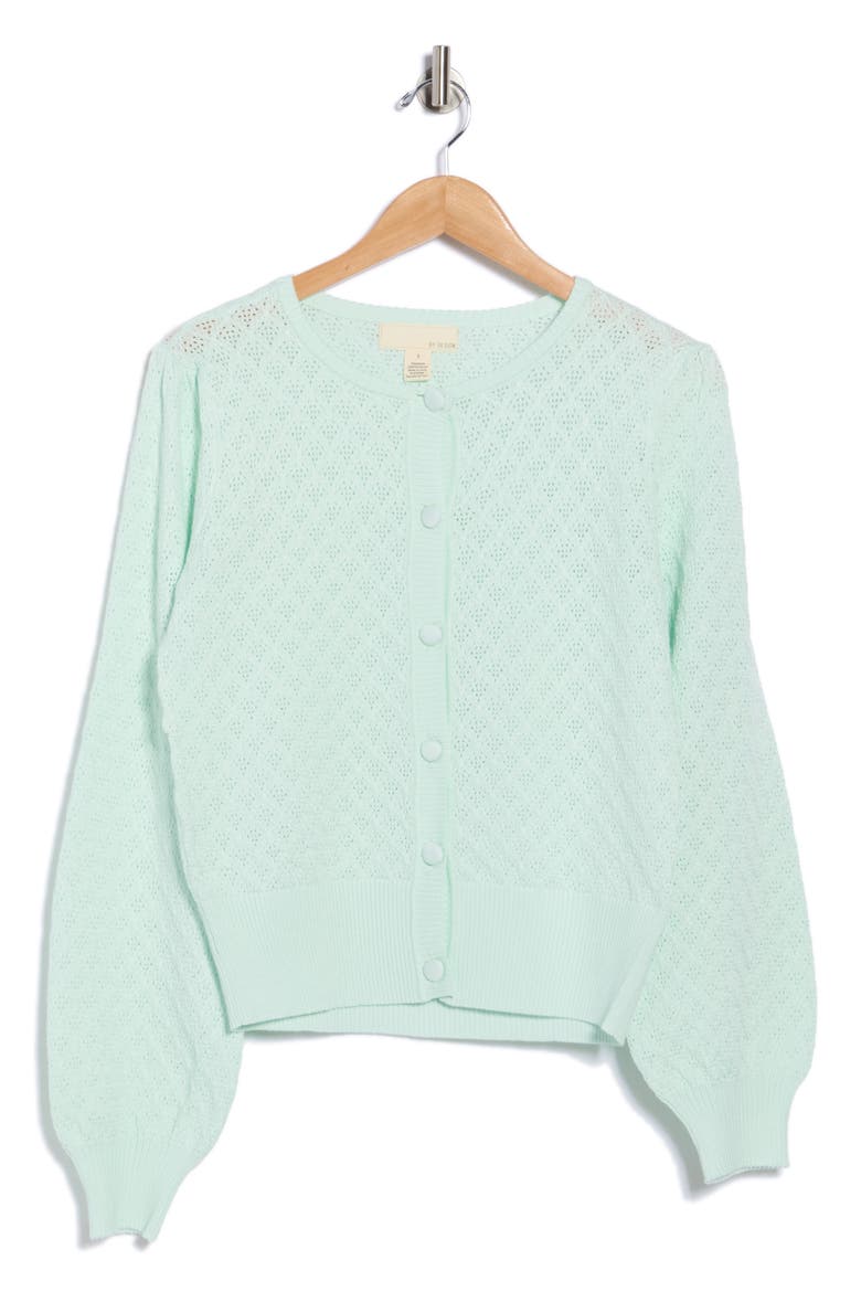 Eileen Pointelle Knit Cardigan, Main, color, AQUA GLASS