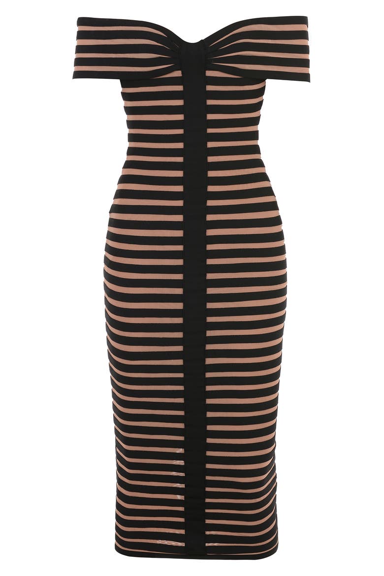 Petra Panel Off the Shoulder Body-Con Dress, Alternate, color, BLACK BROWN