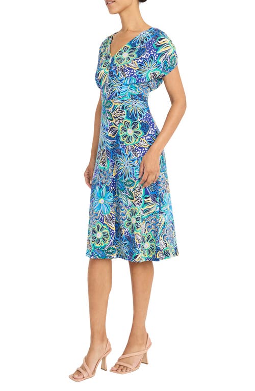 Maggy London Pleated Bodice Midi Dress In Navy/spectra Green