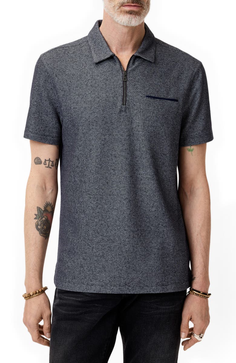 John Varvatos Meira Regular Fit Bird's Eye Zip Polo, Alternate, color, Blue Smoke