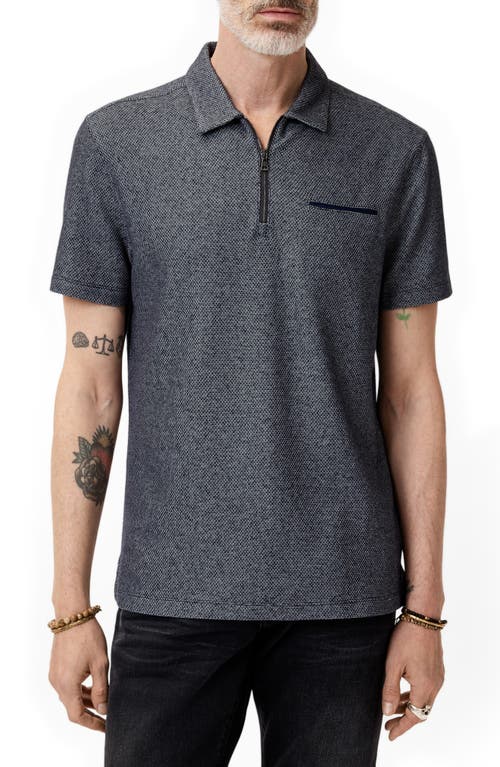 John Varvatos Meira Regular Fit Bird's Eye Zip Polo In Blue Smoke