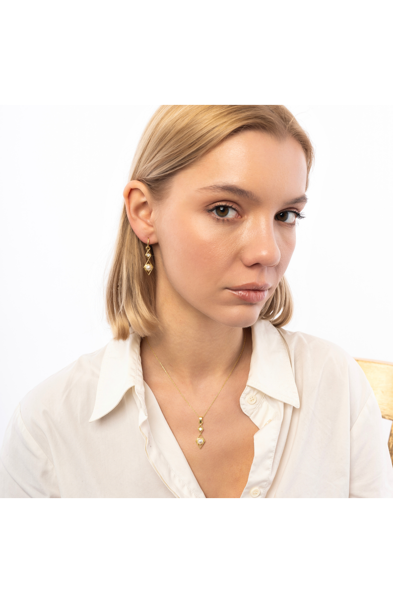 Spero London Sterling Silver Rhombus 3D Pearl Earrings, Alternate, color, Gold