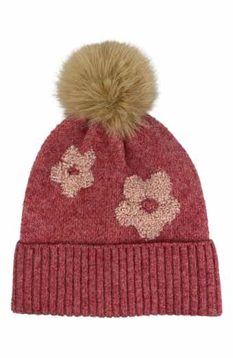 MARCUS ADLER Flower Faux Fur Pompom Beanie