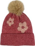 MARCUS ADLER Flower Faux Fur Pompom Beanie