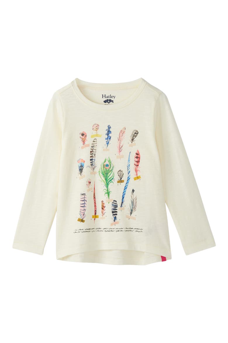 Kids' Feathers Long Sleeve Graphic T-Shirt, Main, color, NATURAL