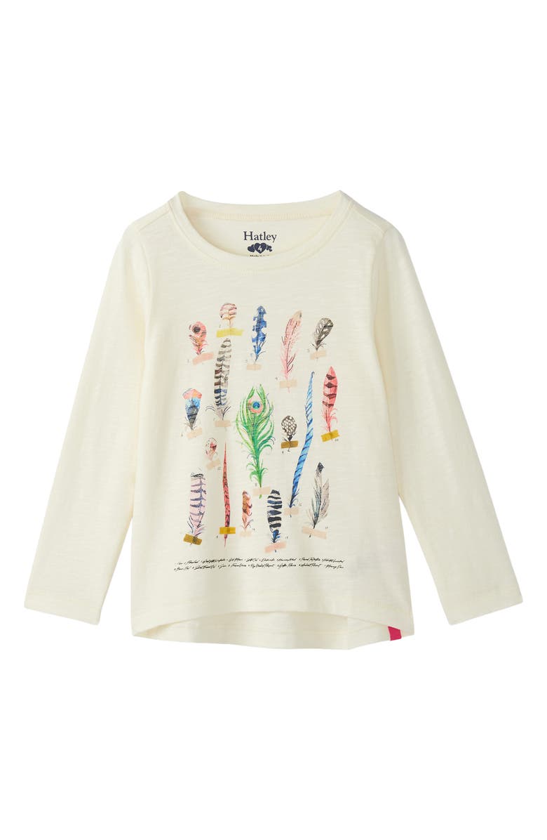 Hatley Kids' Feathers Long Sleeve Graphic T-Shirt, Main, color, Natural