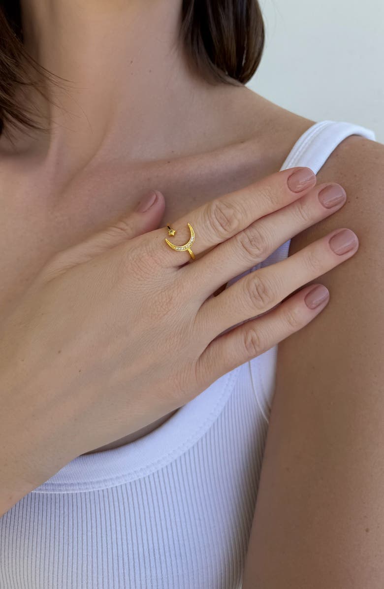 Adornia 14K Gold Plated Cubic Zirconia Moon & Star Open Band Ring, Alternate, color, Gold