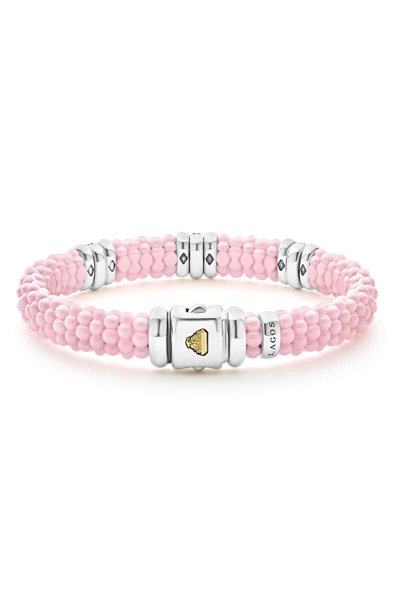 LAGOS Pink Caviar Bead Diamond Station Bracelet, Alternate, color, Pink
