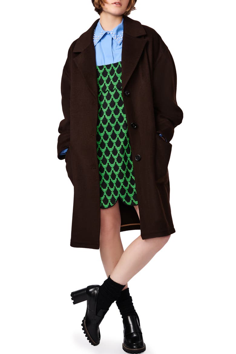 Notched Collar Longline Coat, Main, color, ESPRESSO