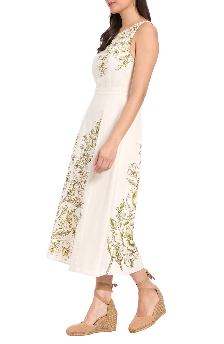 London Times Placement Print Midi Dress, Alternate, color, Cream/ Olive