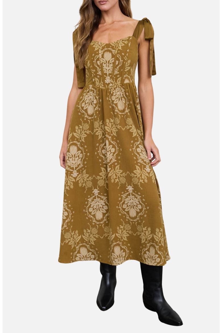 Floral Tie Strap Midi Dress, Main, color, DARK OLIVE MULTI