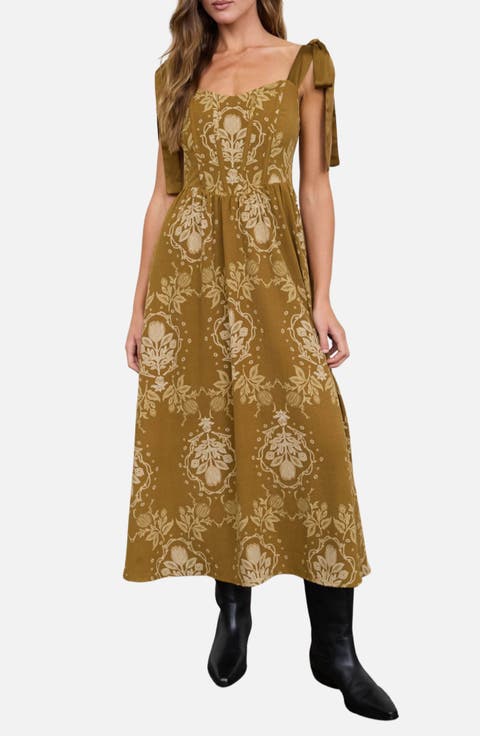 Floral Tie Strap Midi Dress
