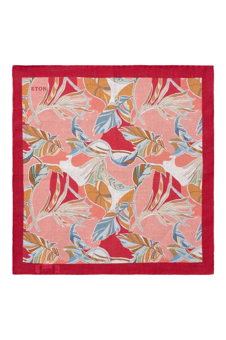 Tropical Print Linen Pocket Square, Alternate, color, MEDIUM RED