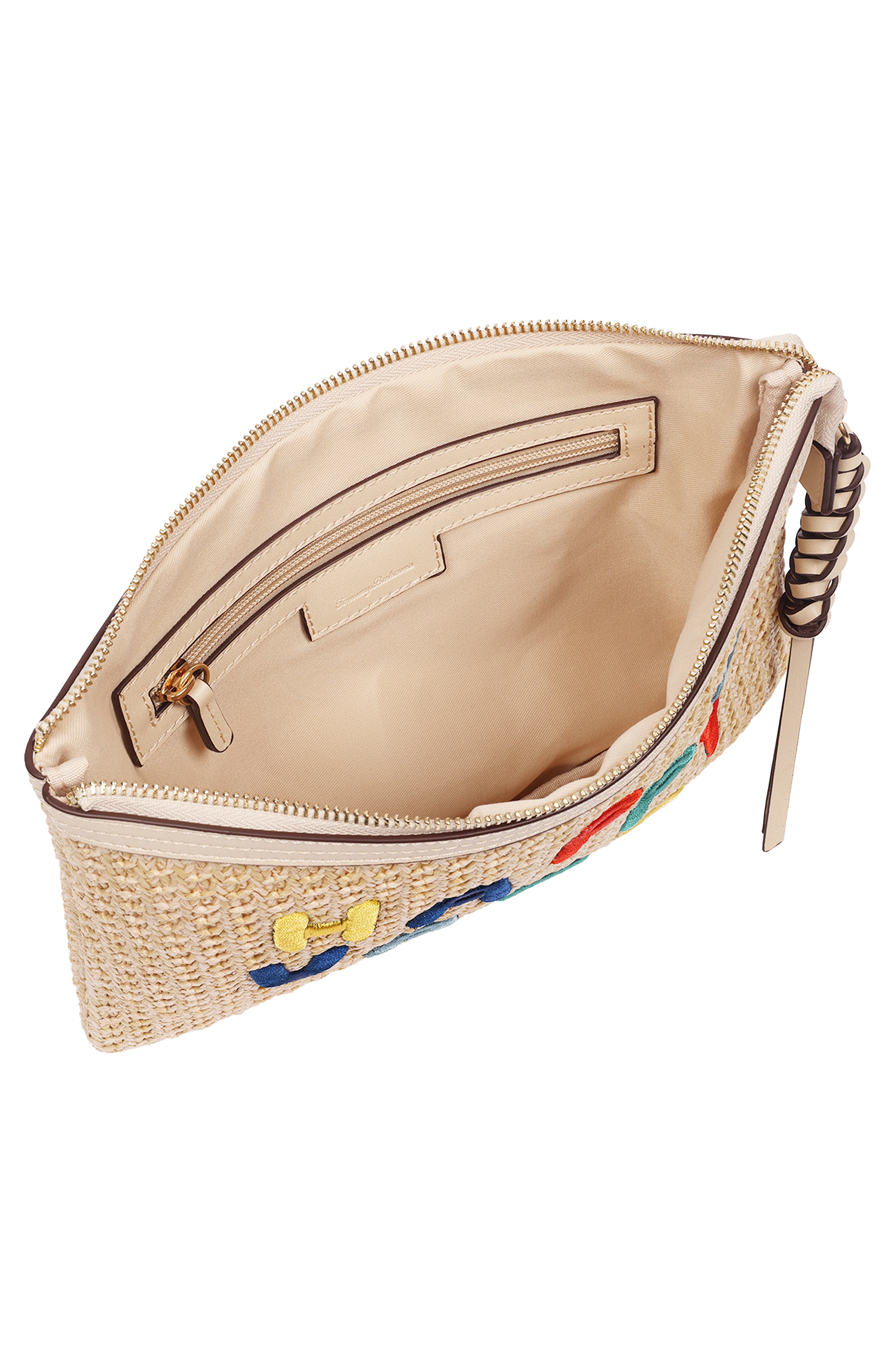 Tommy Bahama Raffia Top Embroidered Clutch, Alternate, color, Cream