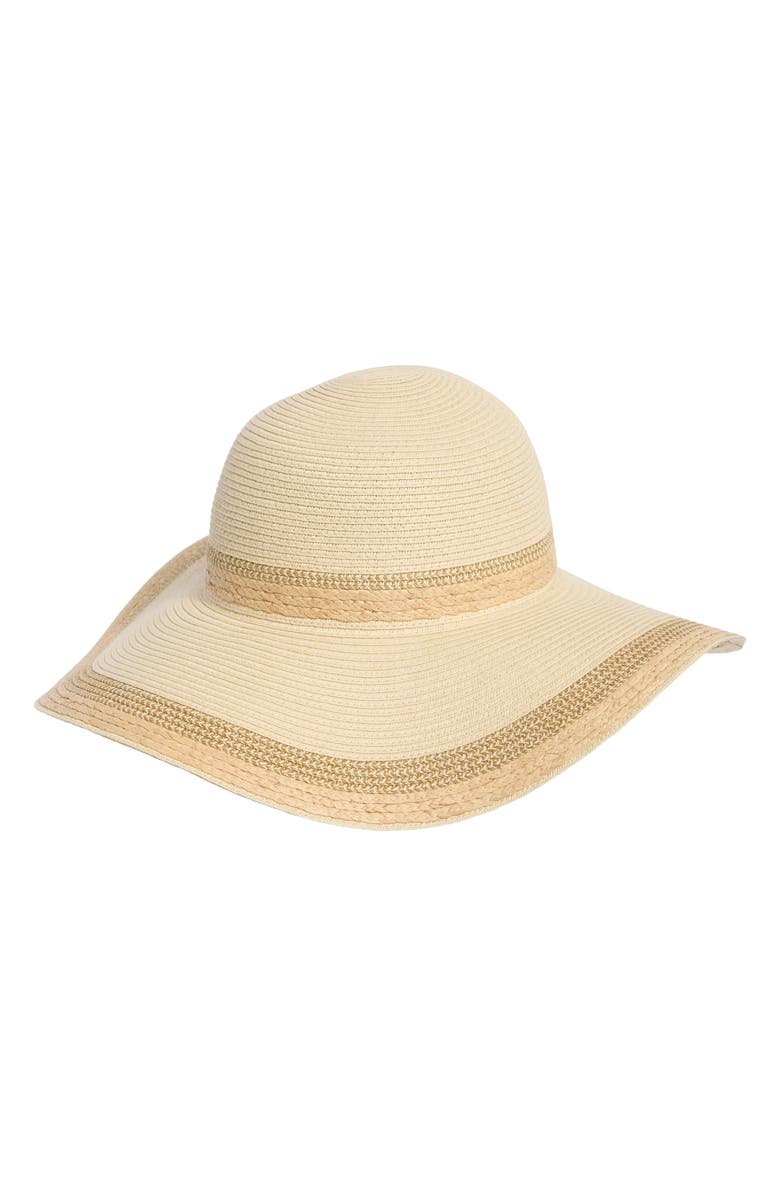 Calvin Klein Metallic Raffia Straw Sun Hat, Main, color, Natural