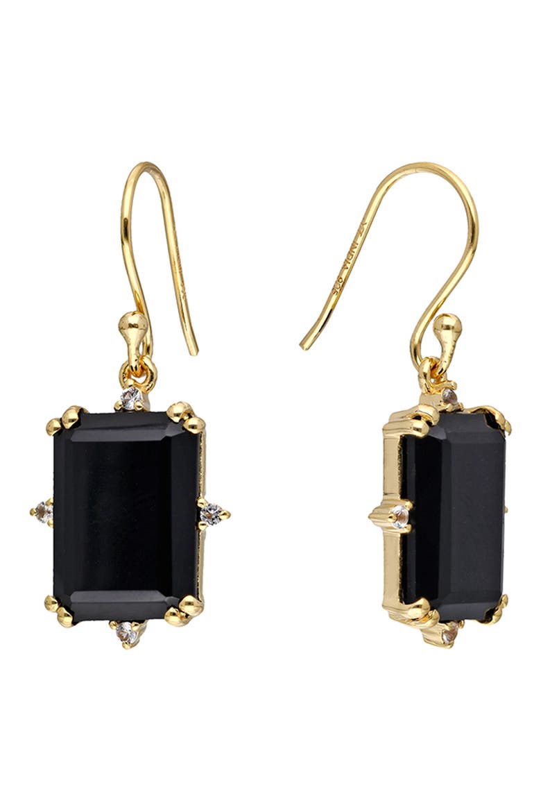 Semiprecious Stone Drop Earrings, Main, color, BLACK