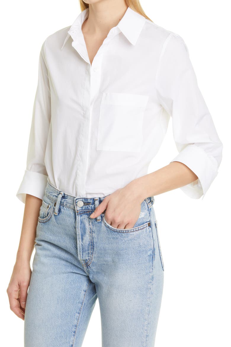 The Boyfriend Cotton Button-Up Shirt, Alternate, color, WHITE