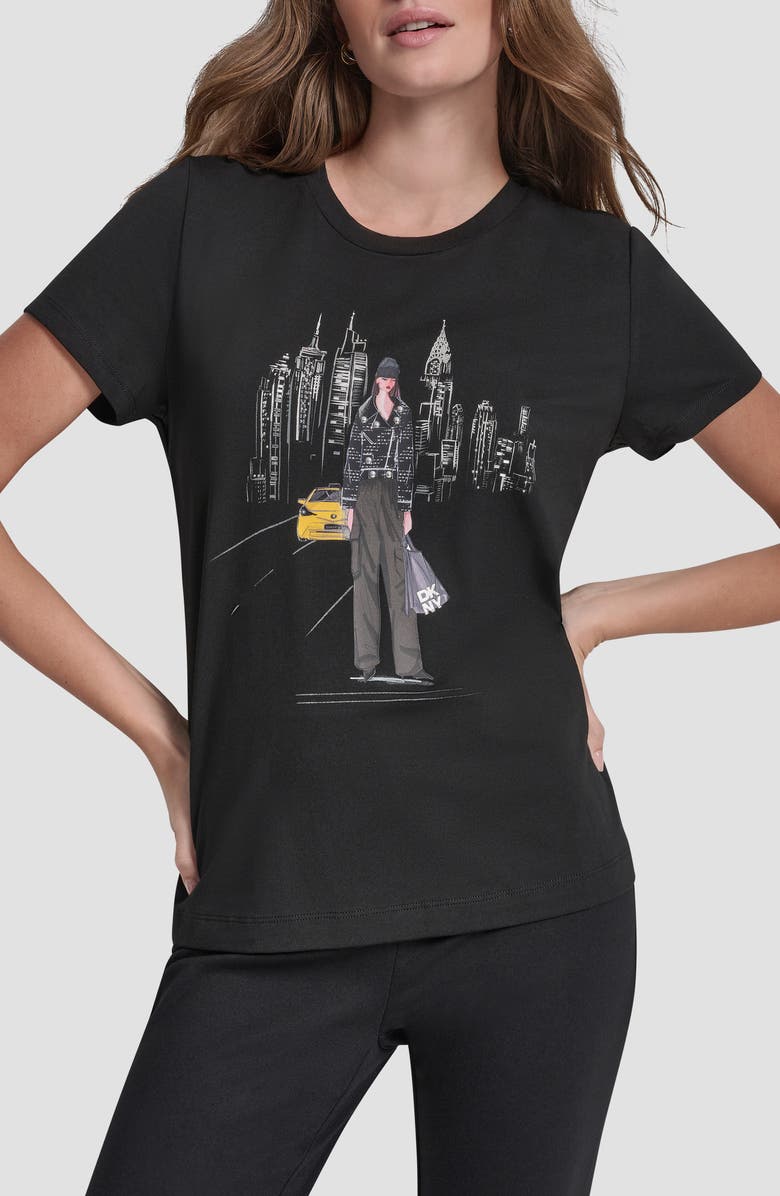 DKNY Stud Moto Conversational Cotton Blend Graphic T-Shirt, Alternate, color, Black