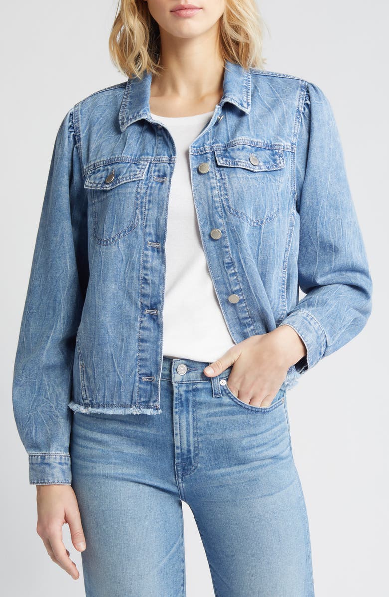 Wit & Wisdom Frayed Puff Shoulder Denim Jacket, Main, color, 