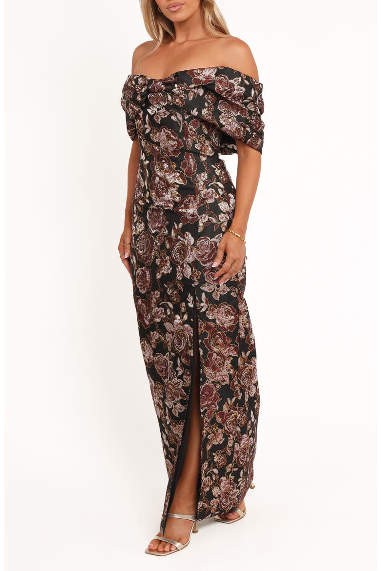 Lilia Off the Shoulder Maxi Cocktail Dress, Alternate, color, BLACK FLORAL
