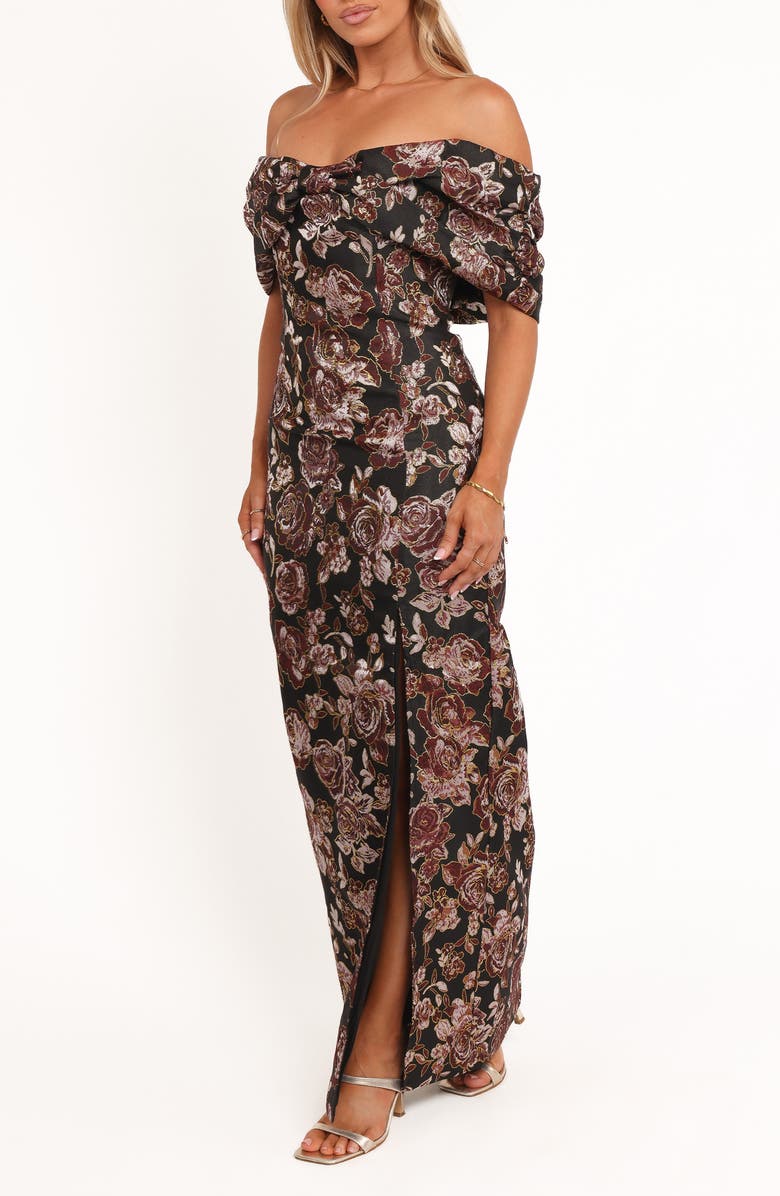 Petal & Pup Lilia Off the Shoulder Maxi Cocktail Dress, Alternate, color, Black Floral