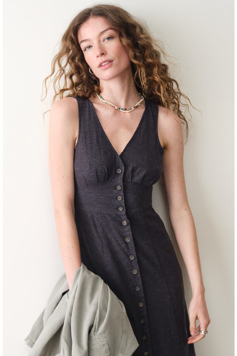 Camila Button Front Hemp Blend Maxi Dress, Alternate, color, BLACK