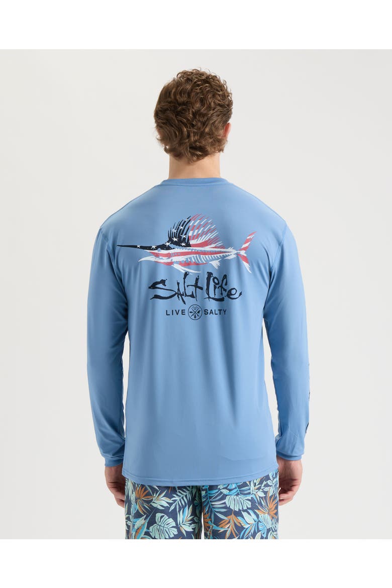 Sailfish ‘N Bones Long Sleeve Performance Tee, Alternate, color, Harbor Blue Heather