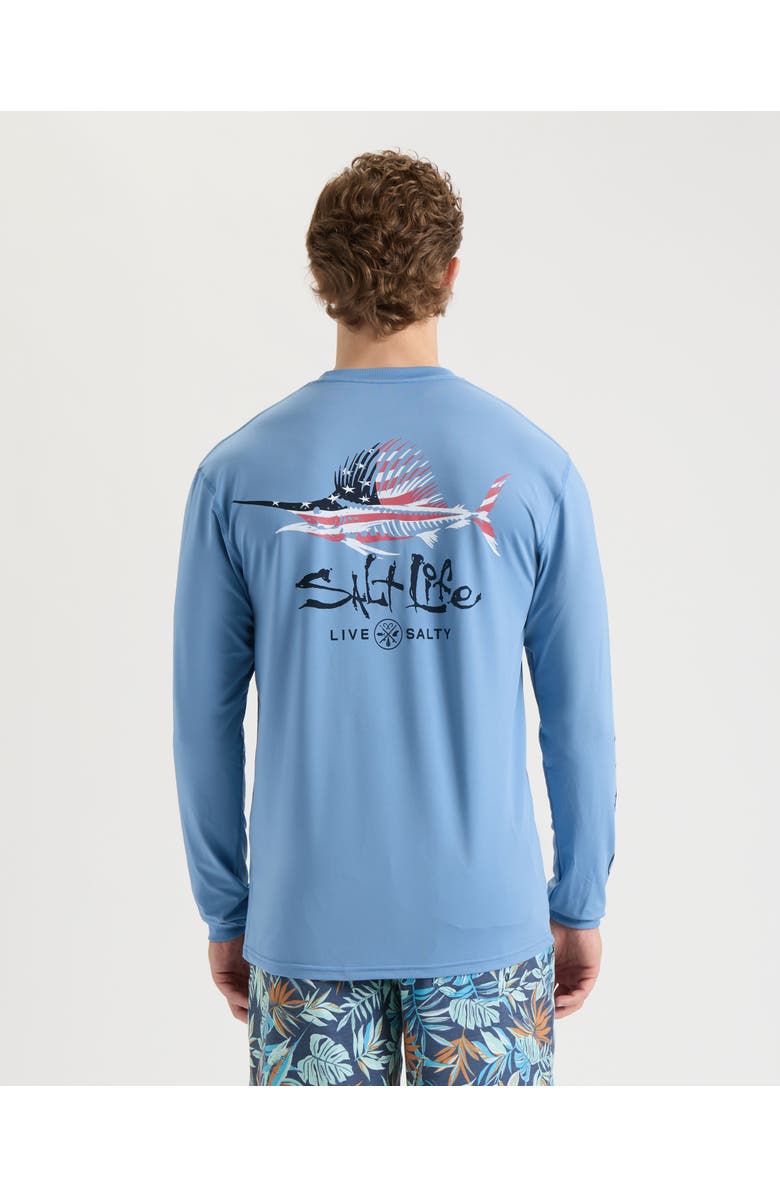 Salt Life Sailfish ‘N Bones Long Sleeve Performance Tee, Alternate, color, Harbor Blue Heather