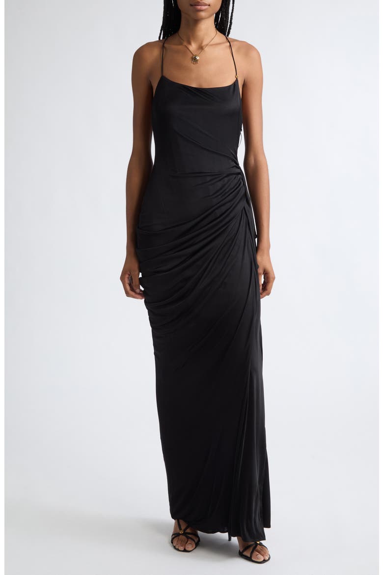 Liquid Drape Jersey Gown, Main, color, BLACK