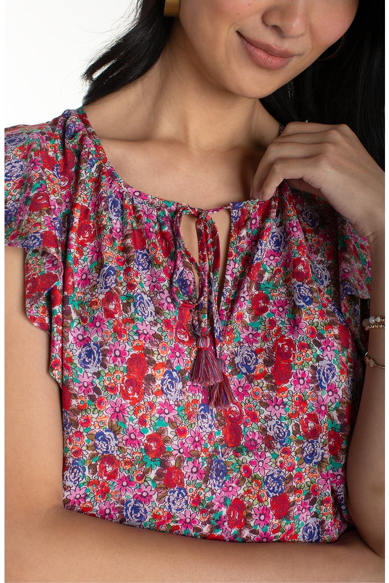 Floral Print Flutter Sleeve Peplum Top, Alternate, color, PINK MULTI