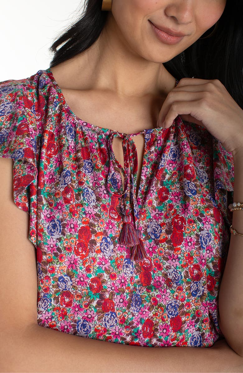 Liverpool Los Angeles Floral Print Flutter Sleeve Peplum Top, Alternate, color, 