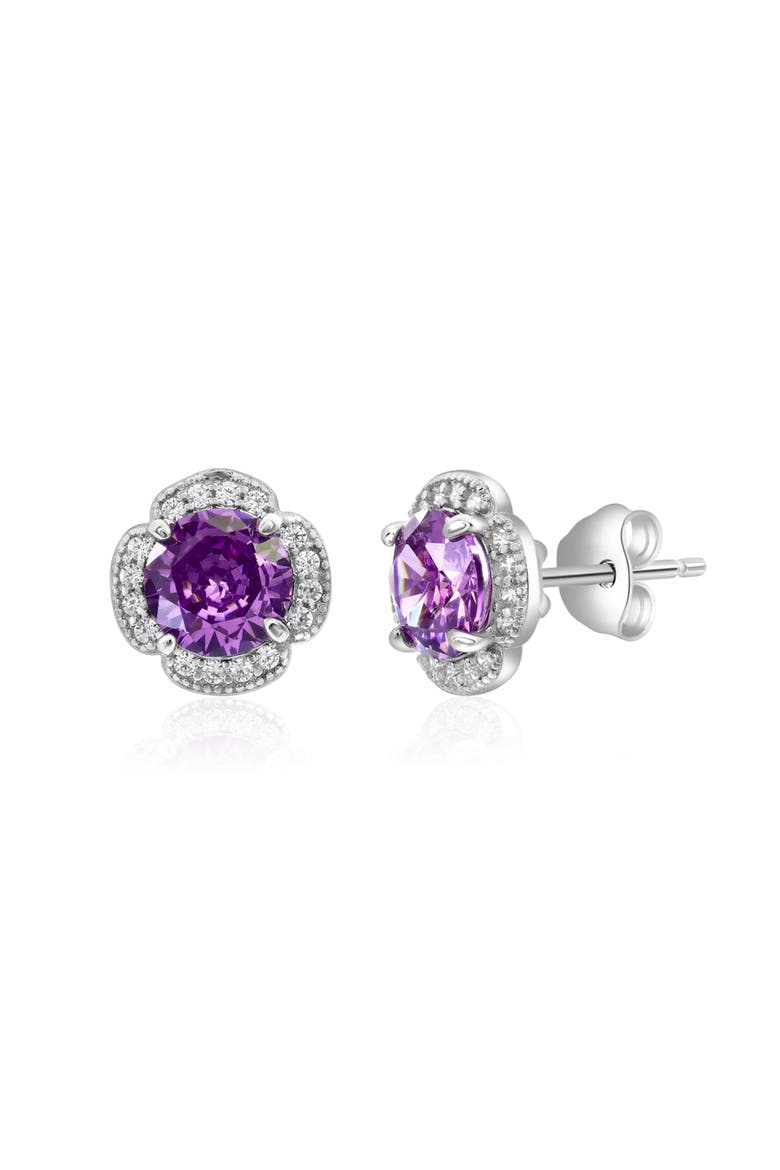 Sterling Silver Halo Amethyst Earrings, Main, color, Silver