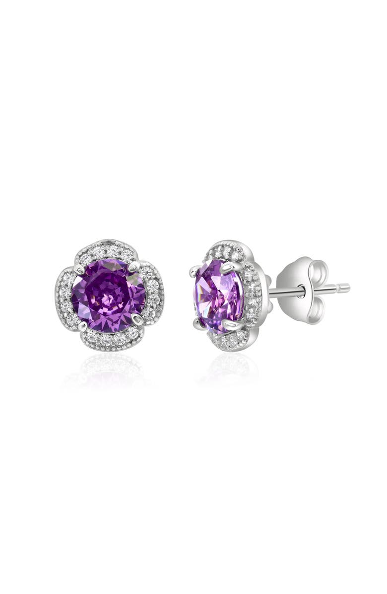 Donatello Gian Sterling Silver Halo Amethyst Earrings, Main, color, Silver