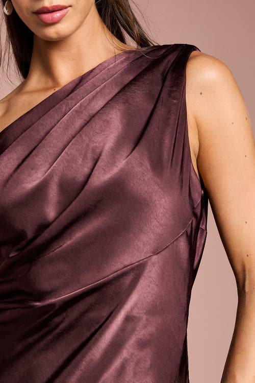 Coast Satin One Shoulder Fishtail Maxi Dress In Brown