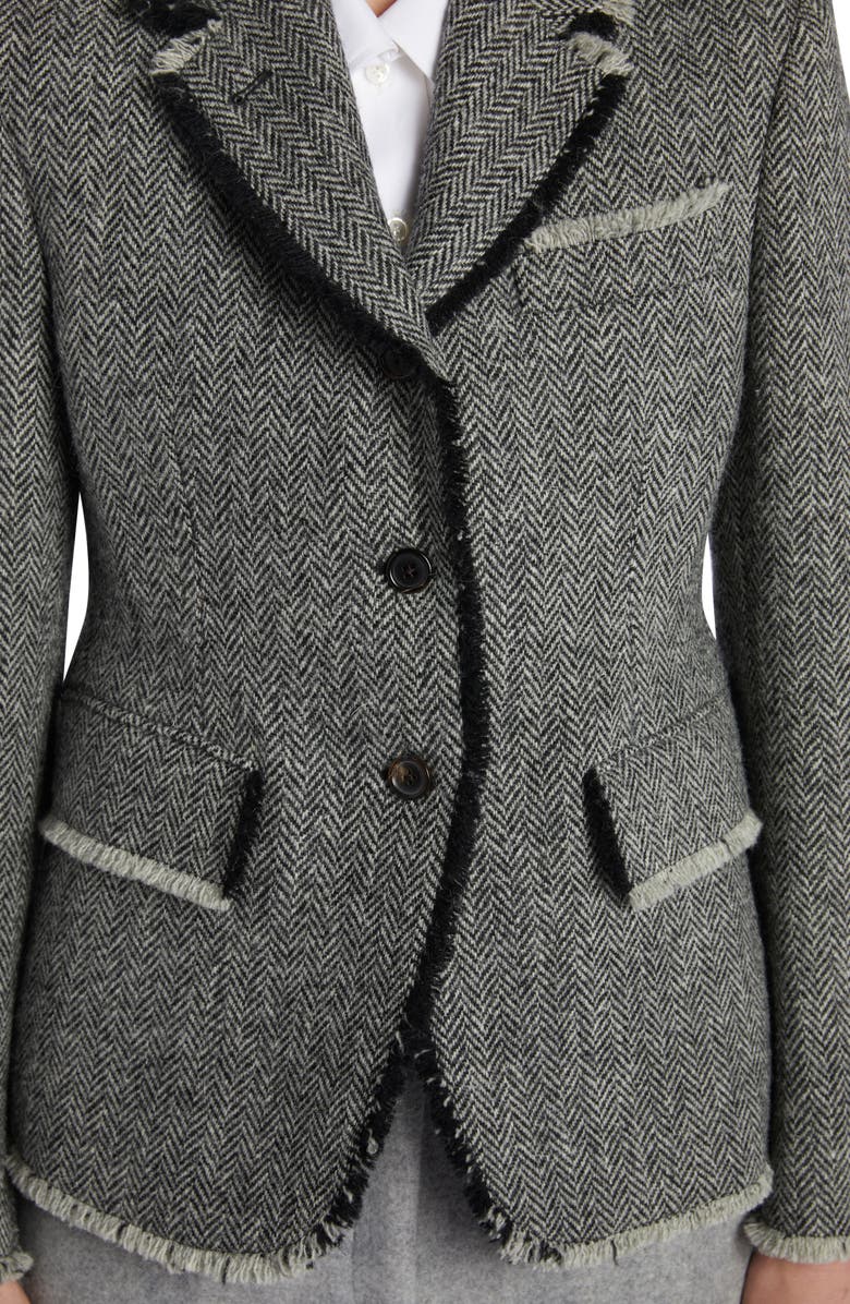 Thom Browne Herringbone Raw Edge Wool Tweed Blazer, Alternate, color, 