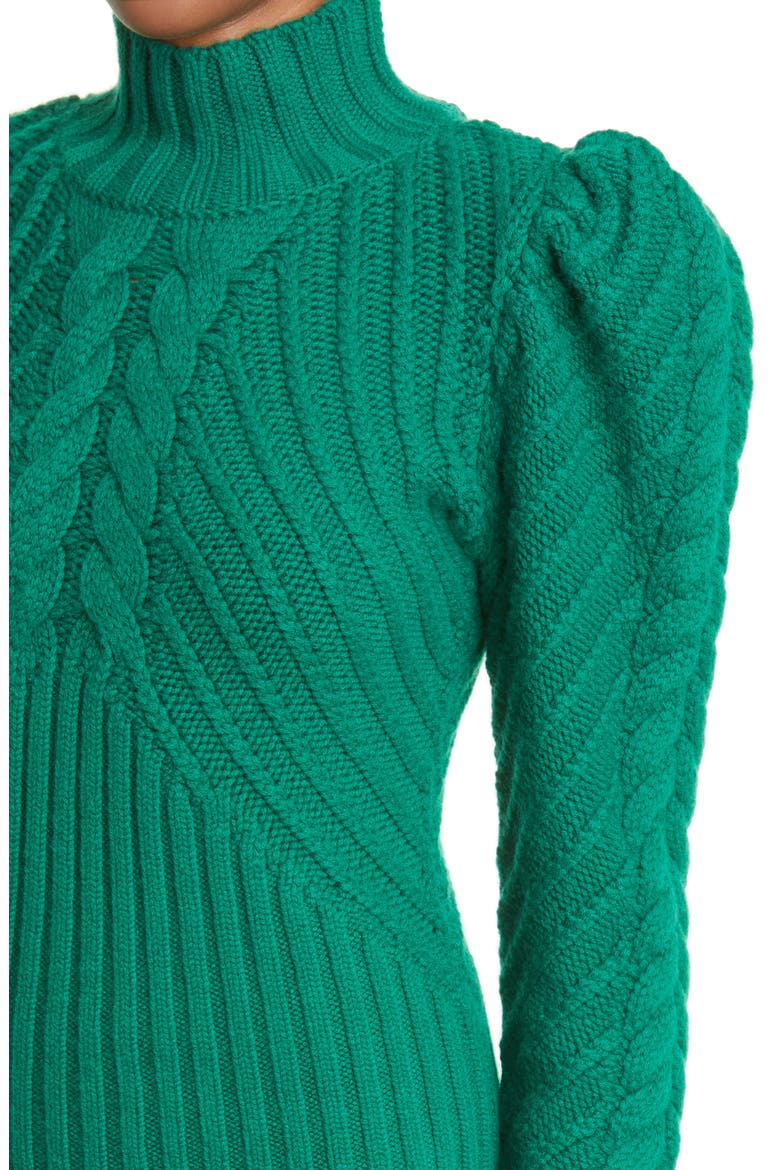 Celestial Cable Stitch Turtleneck Cashmere Blend Sweater, Alternate, color, FOREST