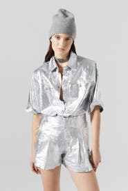 LANHTROPY Frida Metallic Linen Shorts