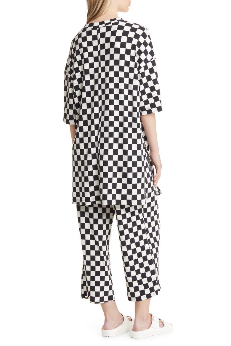 Lex Ribbed Oversize T-Shirt & High Waist Crop Pants Set, Alternate, color, BLACK / WHITE CHECK