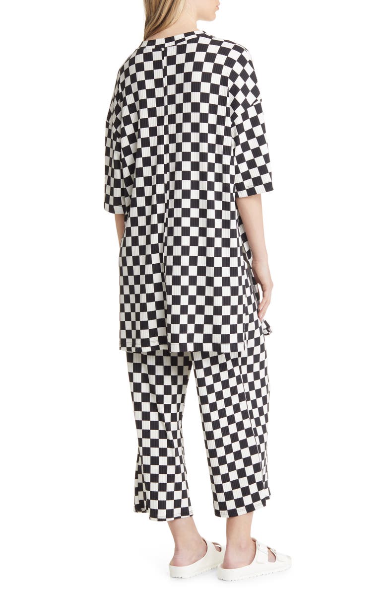 Dressed in Lala Lex Ribbed Oversize T-Shirt & High Waist Crop Pants Set, Alternate, color, Black / White Check