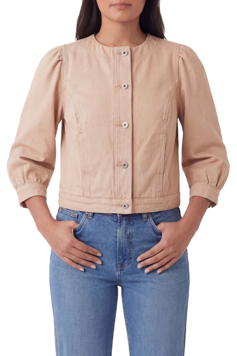 Collarless Crop Denim Jacket, Main, color, NEUTRAL PINK
